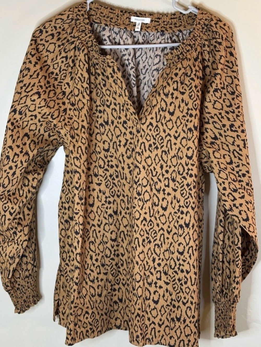 Maurices XL Leopard Print Cotton Tunic Blouse Camel Black Boho